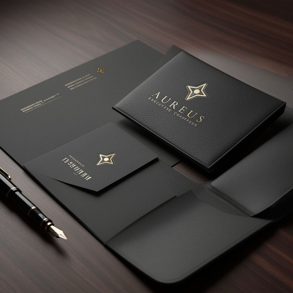 AUREUS Executive Chauffeur brand stationery — embossed house mark